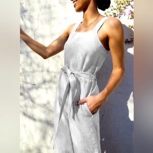 Everlane The Linen Jumpsuit Blue & White Stripe Size 8